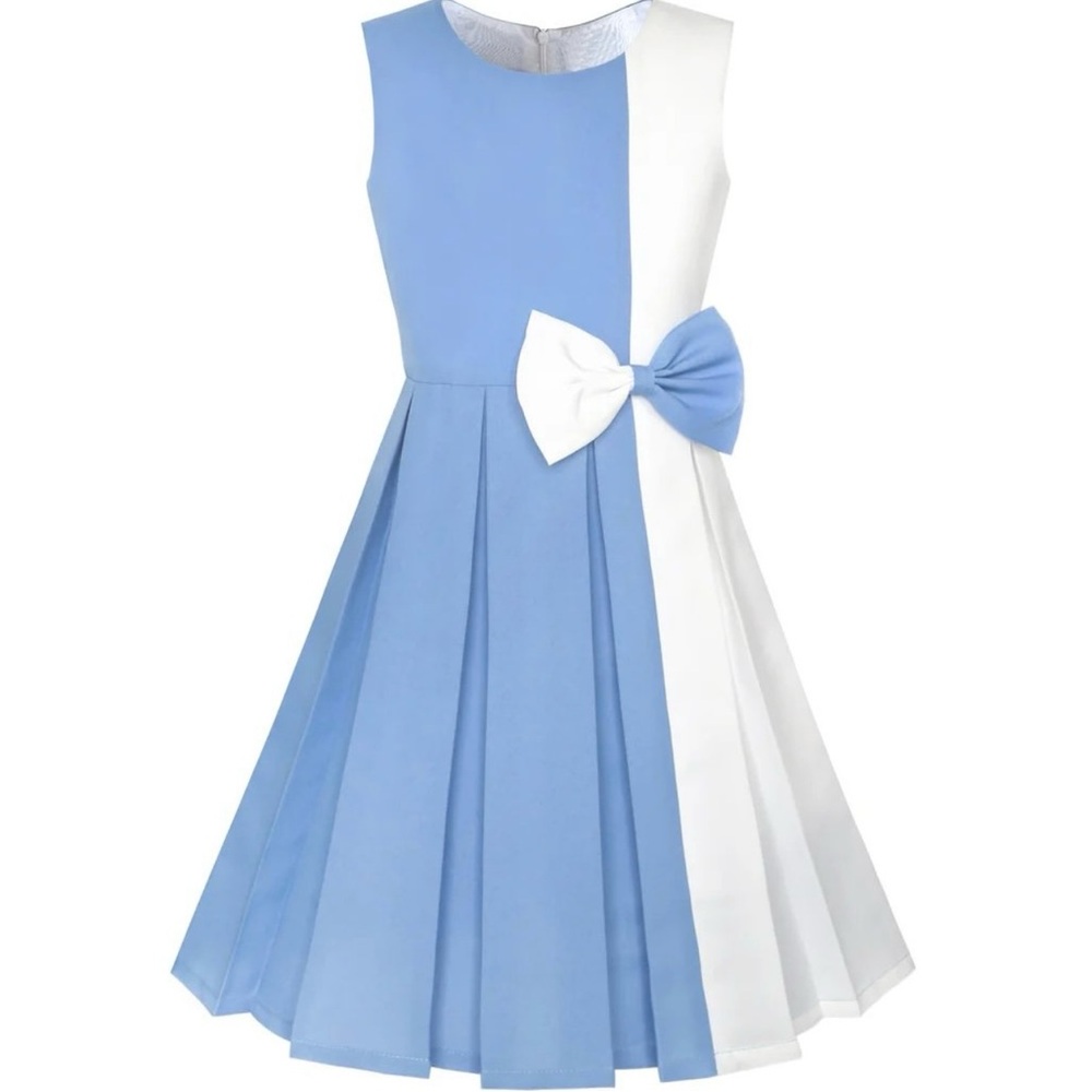 Girl’s color block white and blue bow dress